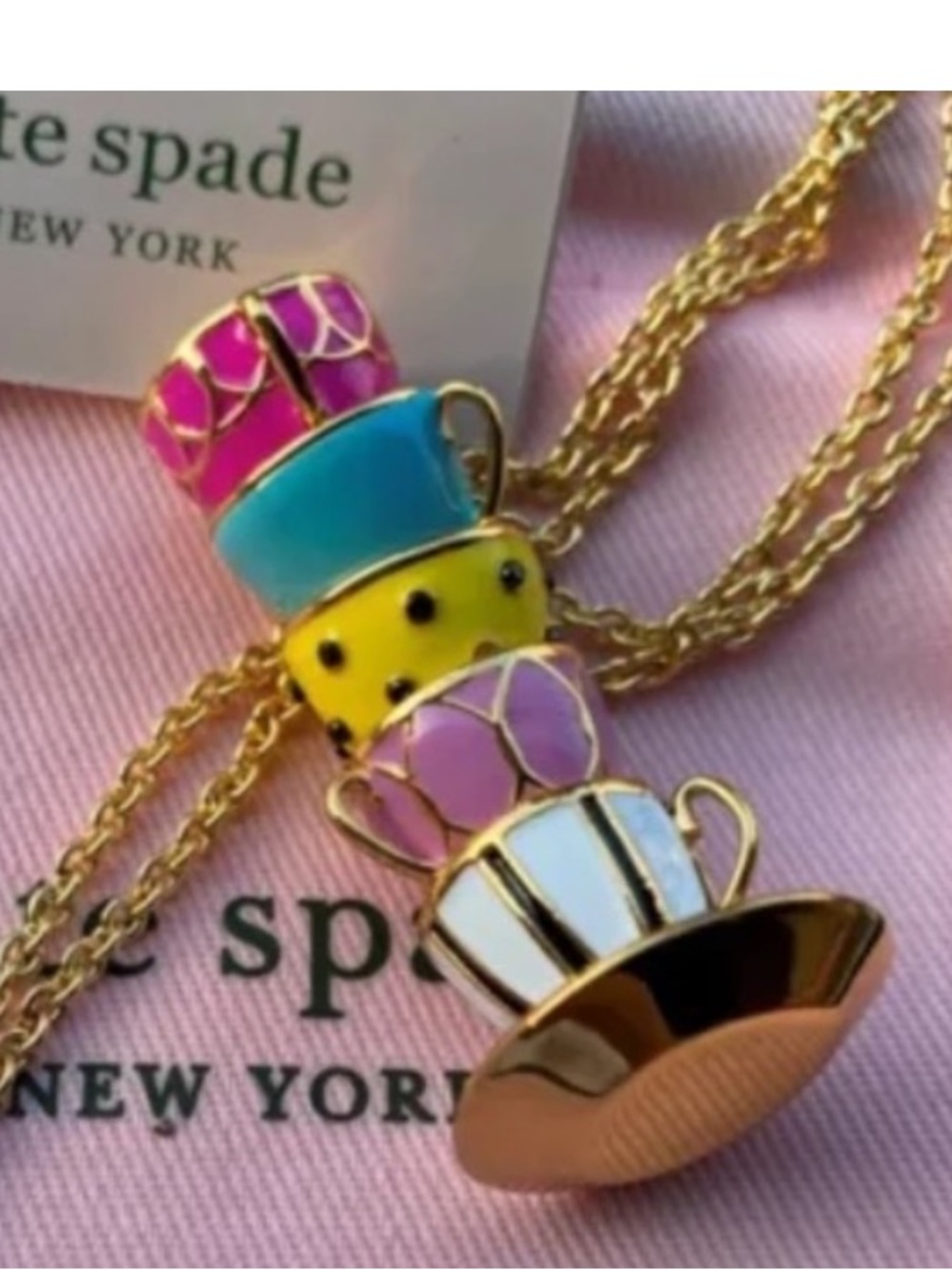 Kate Spade Pink Tea Cups Necklace